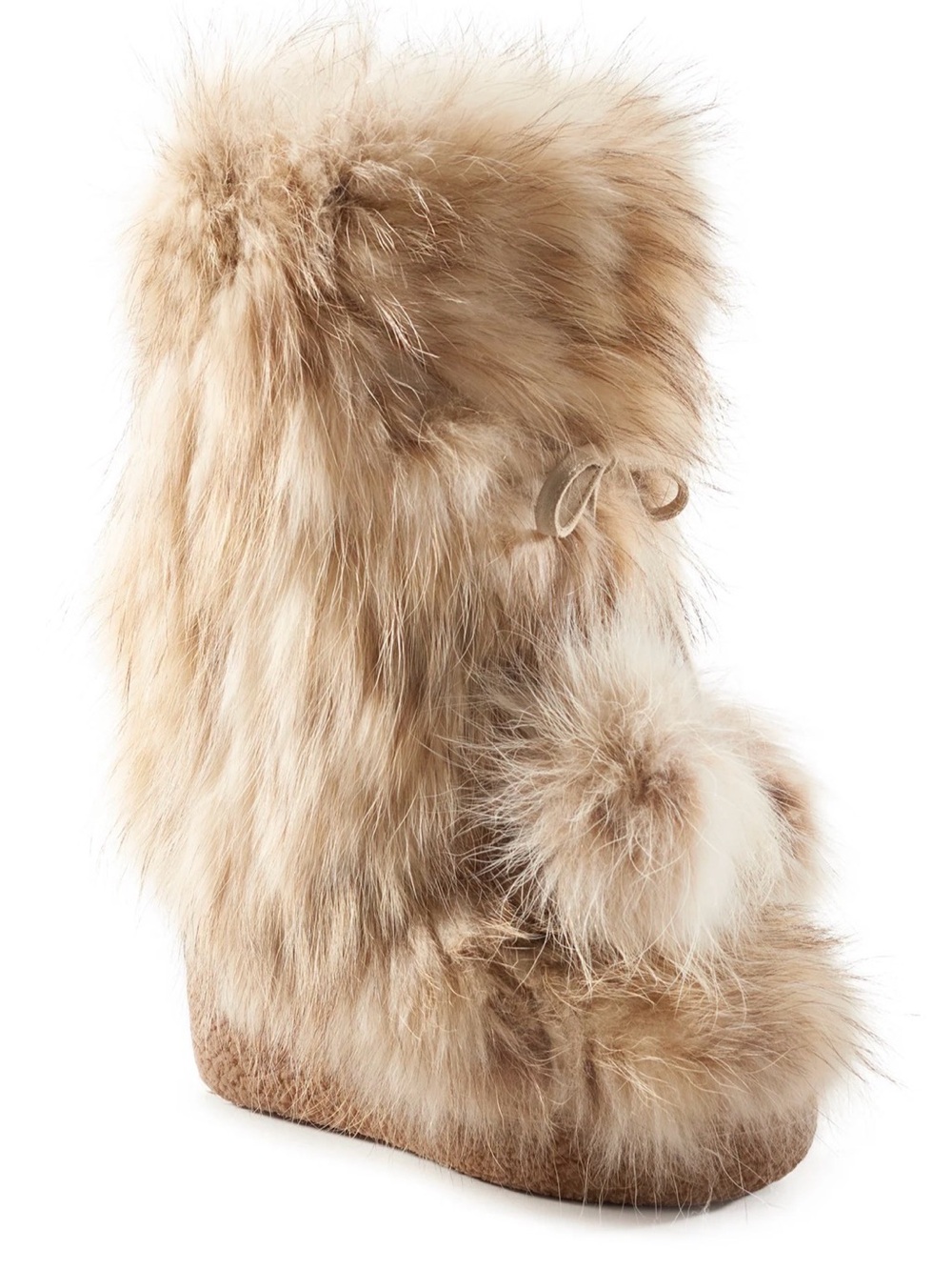 Womens Genuine Fur Tan Winter Boots with Pom Pom